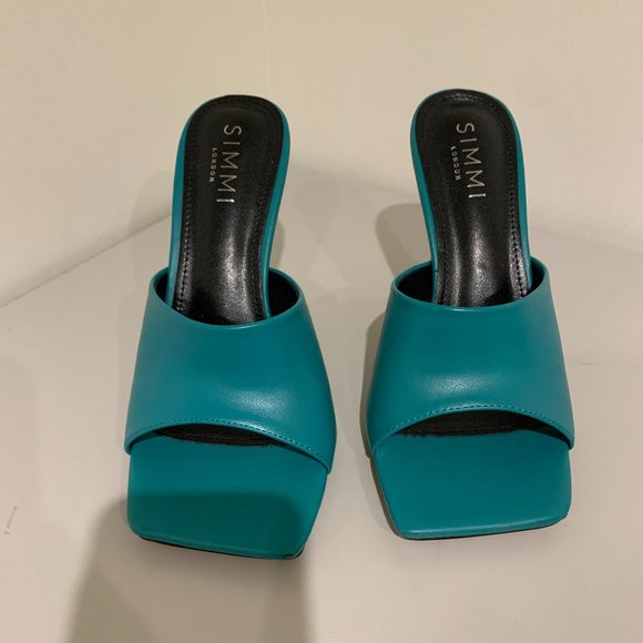 Simmi London heeled mules in peacock - Picture 2 of 7